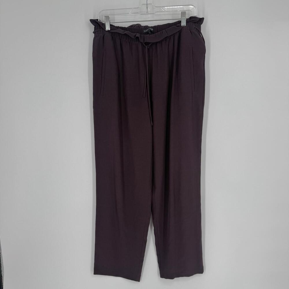 Eileen Fisher Pants small S burgundy paper bag waist straight leg pull on office